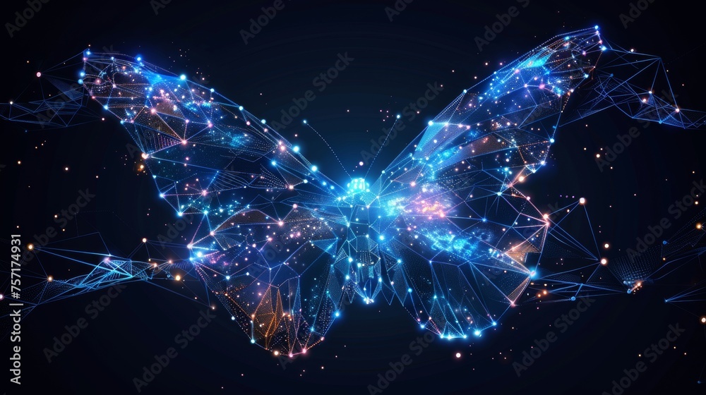 Aufkleber polygonal butterfly. low poly illustration of a starry sky. a wireframe technology light connection 