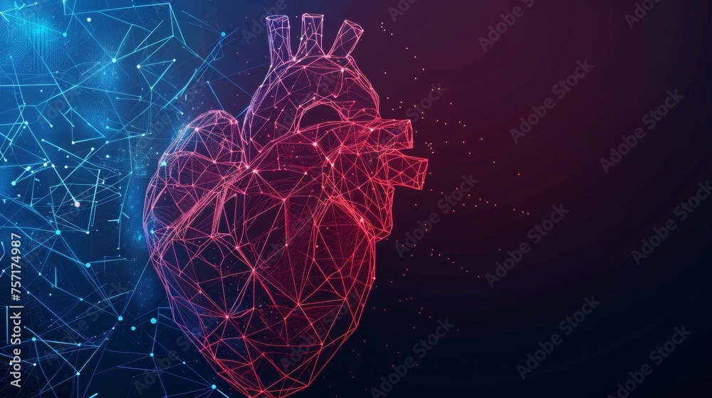Poster heart anatomy. healthcare graphic concept. 3d graphic design with low poly style. geometric backgrou