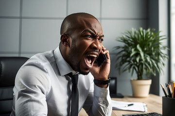An angry businessman talking on the phone. Anger management concept