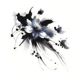 Drawing Of Abstract Flowers In Black Ink And Watercolor. Illustration On The Theme Of Exhibitions And Art And Graphic Illustrations, Ink Brush