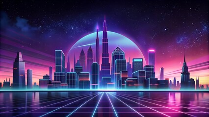 Retro 80s Cityscape at Night