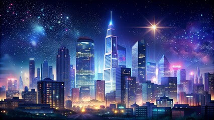 Fototapeta na wymiar Vibrant Cityscape Illuminated at Night
