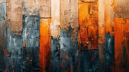 The abstract background has golden brushstrokes. The texture is textured. Oil on canvas. The color is geometric, orange, gray, suitable for wallpaper, posters, cards, murals, rugs, hangings, prints,