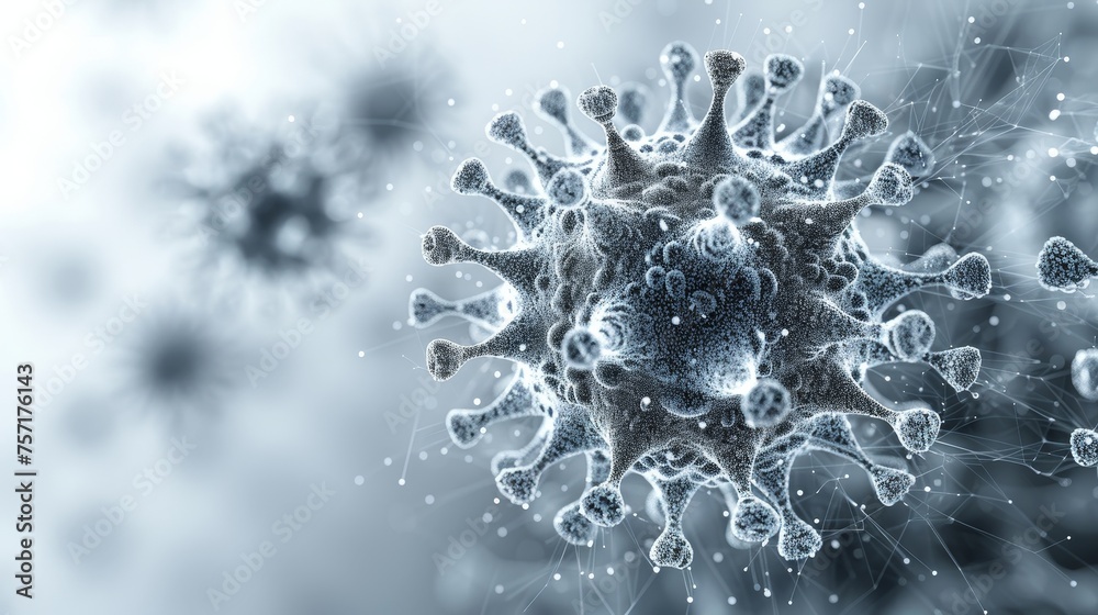 Aufkleber A polygonal force field shields the user from viruses on a light background. Monochrome shield from virus, silhouette bubble.
