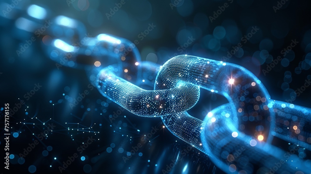Poster cryptocurrency development concept on blue background. abstract modern illustration of a chain block