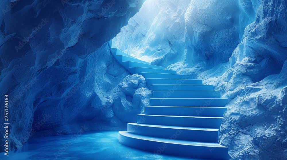 Poster an abstract modern illustration of a path to success on a blue background. a staircase up in a polyg