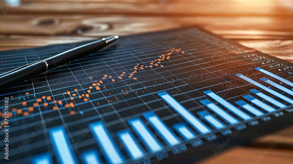 Poster stock market investment, graph data and stock market trading, analysis of data strategy with graph a
