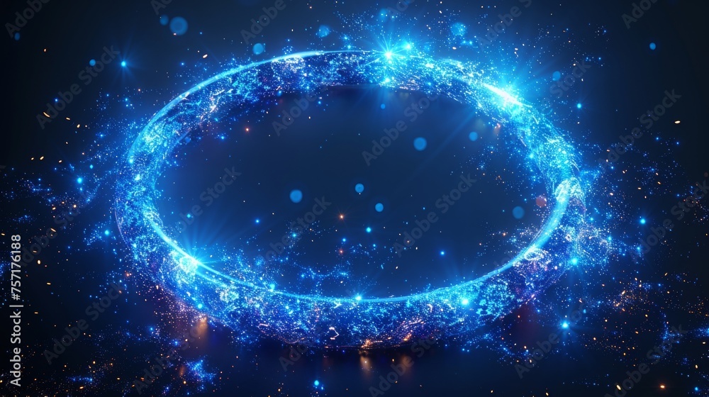 Poster a burst light, effect bubble circle shield in a futuristic style modern illustration on a blue backg