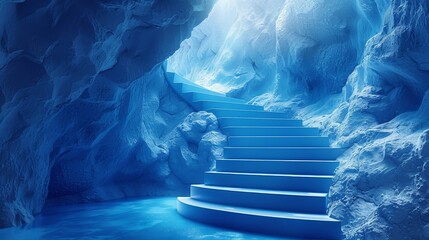 An abstract modern illustration of a path to success on a blue background. A staircase up in a polygonal style.
