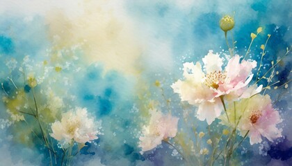 Fototapeta na wymiar Blooms in Blue: A Watercolor Floral Delight