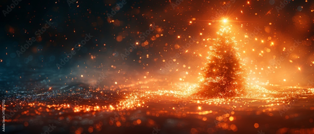 Aufkleber an abstract image of a christmas tree in the shape of a starry sky or space, with points, shapes, an