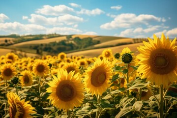 Vast sunflower field in Tuscany, Italy