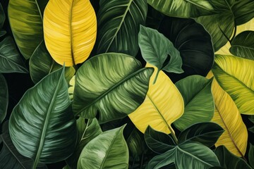 Seamless Background of Watercolor Tropical Leaves