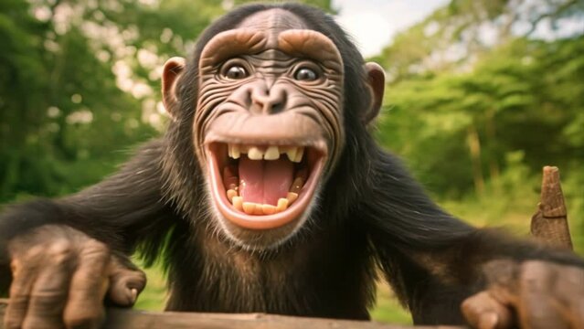 Chimpanzees show emotion Funny monkeys gasp Funny wild animal backgrounds