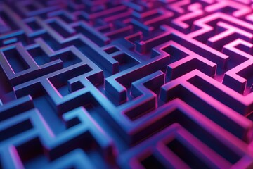 A detailed photo capturing the intricate design of a purple and blue maze, A maze made of blockchain elements, AI Generated