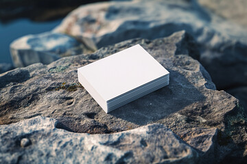 Elegant Business Card Display Mockup on Natural Stone Surface with DSLR Photo Quality