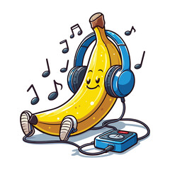 banana listening to music vector t shirt design for print.