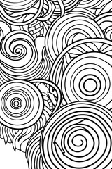A swirling mass of black and white lines creates a hypnotic and captivating pattern with optical illusion effect