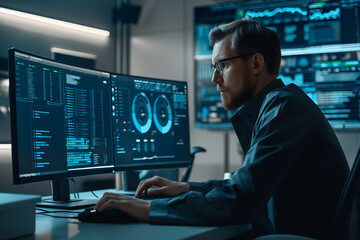 Cyber Security Man Using Computer System