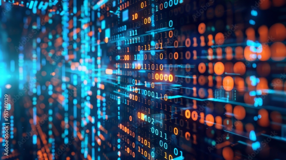 Aufkleber Programming. Binary code. System engineering. Digital transformation concept.