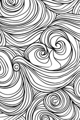 A captivating network of intertwining black lines forming swirls and spirals in a mesmerizing, continuous pattern