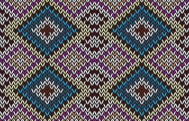 Woolen zigzag chevron stripes knit geometric vector seamless. Plaid knitwear fabric print. Nordic style seamless knitted pattern. Abstract wallpaper.
