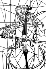 A minimalist depiction of a violinist captured in a series of abstract lines, portraying the essence of musical performance