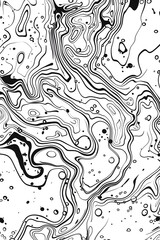 Dynamic and fluid black and white abstract pattern resembling liquid marble or ink in water