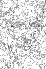 Fototapeta premium A complex network of lines that forms an abstract face, playing with the viewer's mind through illusion