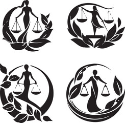 
The Justice Goddess silhouette Female judge with sword and scales Illustration of fair trial law
 
