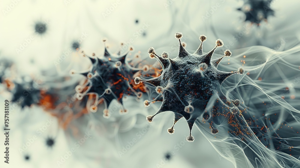 Poster An abstract polygonal force field protects an individual from viruses. Monochrome shield from viruses with silhouette bubble.
