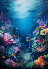 Fototapeta na wymiar Realistic Oil Painting of a Coral Reef Underwater Scene