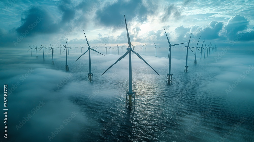 Aufkleber this is an aerial view of a windmill park in the ocean with a wind turbine in flevoland netherlands,