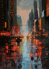 Detailed Reflections Urban Cityscape Oil Paint