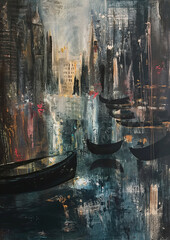 Elaborate Cityscape Detailed Reflections Oil Paint