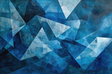 Painting of Blue and White Shapes, Abstract Art in Harmonious Colors, A myriad of geometric shapes overlapping each other painted in various hues of blue, AI Generated - obrazy, fototapety, plakaty