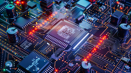 Computer Technology and Circuit Board, Processor and Electronic Engineering, Green and Blue Hardware Background