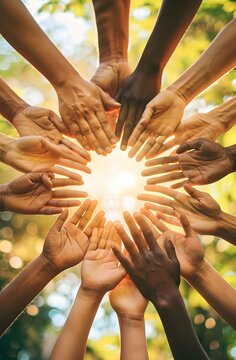 Stack of hands. Unity, collaboration and diversity.