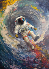 Fototapeta na wymiar Cosmic Journey: Inspirational Space Travelers in Oil Paint