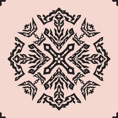 Flower seamless pattern black color and light brown background number 14