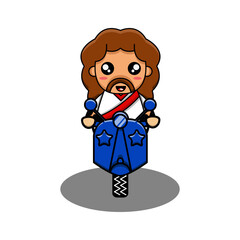 Obraz premium cute vector design illustration of the mascot Jesus riding a motorbike