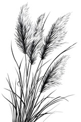 A soft and gentle sketch portraying the fluffy heads of pampas grass moving in the wind, with a focus on texture