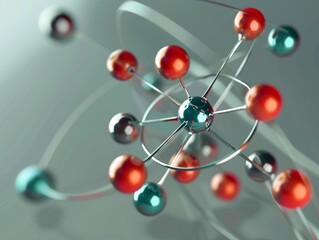 A detailed 3D isomatic representation of an atom with multiple electron shells