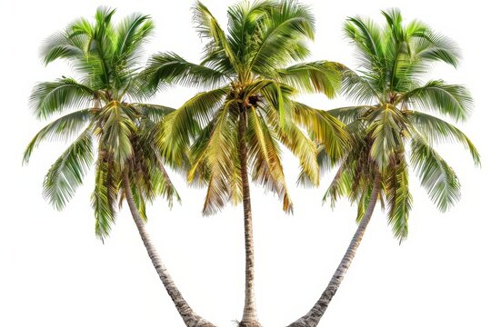 The coconut palm trees are isolated on a white background
