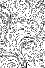 A monochrome image with elegant flowing swirls and curls creating an artistic rhythm