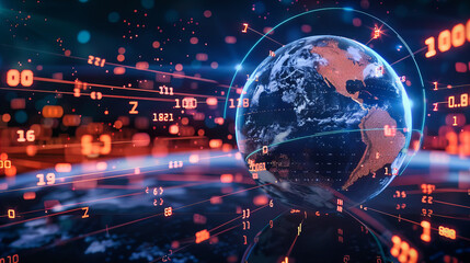 Global Networking and Technology Concept, Digital Earth with Information Flow, Background for Business Communication