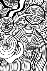 Dynamic interaction of swirling lines and abstract shapes in a bold design
