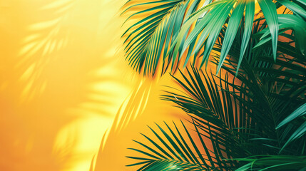Fototapeta na wymiar A colorful gradient background with tropical leaves