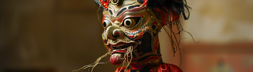 Fototapeta na wymiar Express the intricate details of a puppets elaborate costume and mask