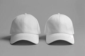 Professional Front and Back Mockup Template for White Baseball Caps on Grey Background